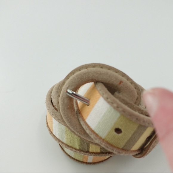Eddie Bauer Tan Suede & Multicolor Canvas Stripe Belt Sz L Hiking Gorpcore - Picture 2 of 15